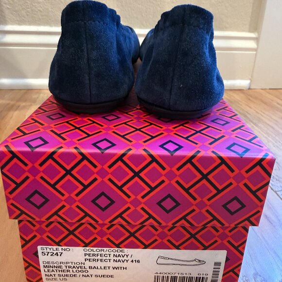 Tory Burch Minnie Travel Ballet Flats – Perfect Navy Suede, Size 6 - Picture 3 of 7